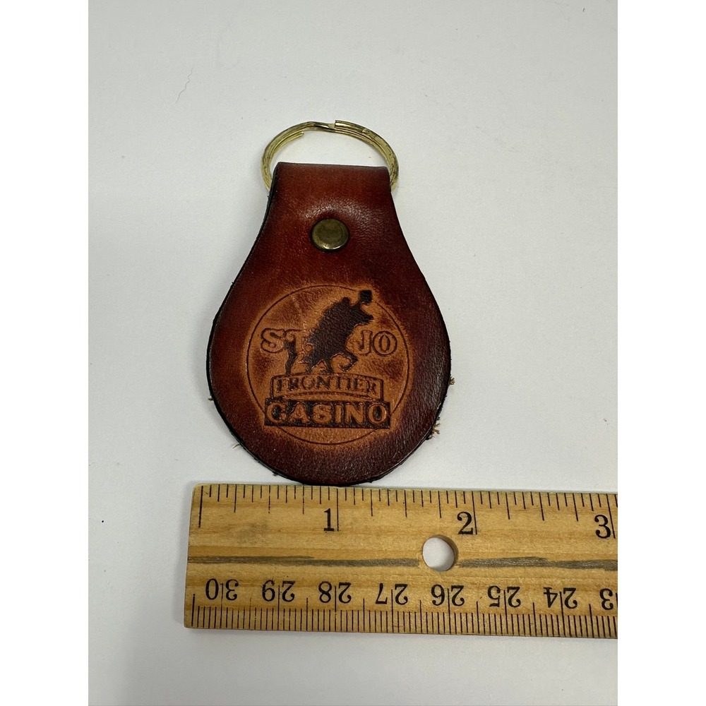 Vintage St Jo Frontier Casino Leather Keychain Brown Western Made in USA Fob A2 - Picture 3 of 4